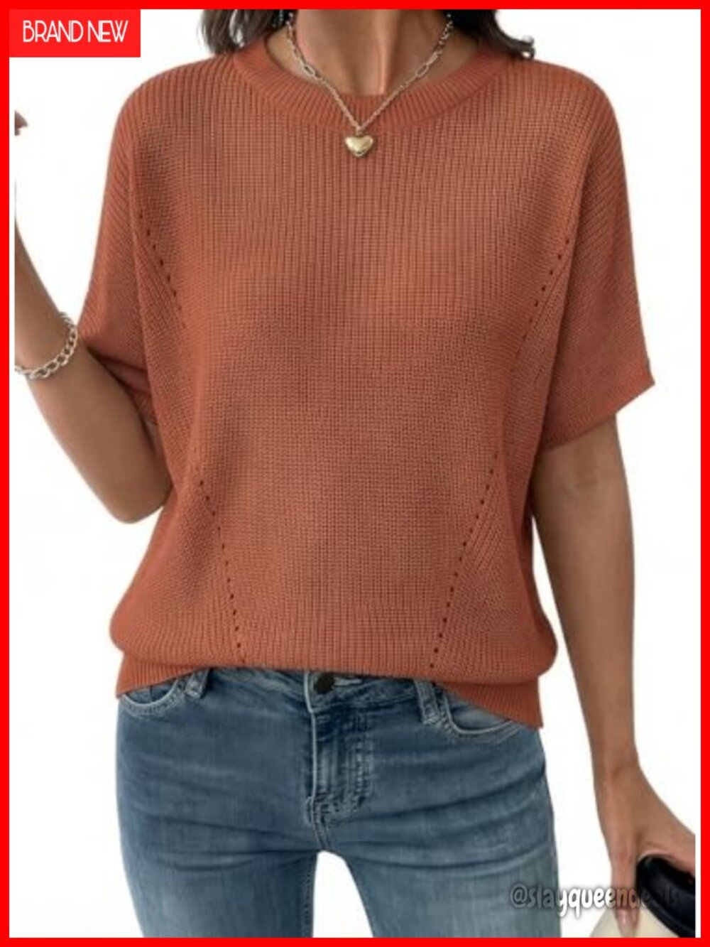 Women's Short Sleeve Rib-Knit Sweater Lightweight V Neck Pullover Top